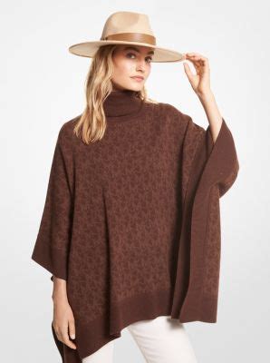 michael kors beige poncho sweater|Michael Kors Logo Jacquard Poncho Cape Sweater, .